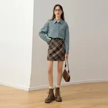 高級感のあるコーヒー色のAラインスカート【絶美な包臀デザイン・春秋用】
