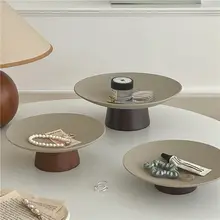 レトロ陶器と天然木製トレー【ジュエリー収納・テーブル装飾・鍵や小物用】