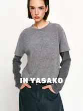 ストライプデザインの重ね着ニット【ウール混・温かみある二重仕立て】
