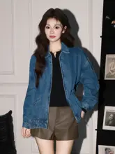 ユニセックスヴィンテージ風デニムジャケット【冬用・ゆったり落ち感・バイカージャケット】