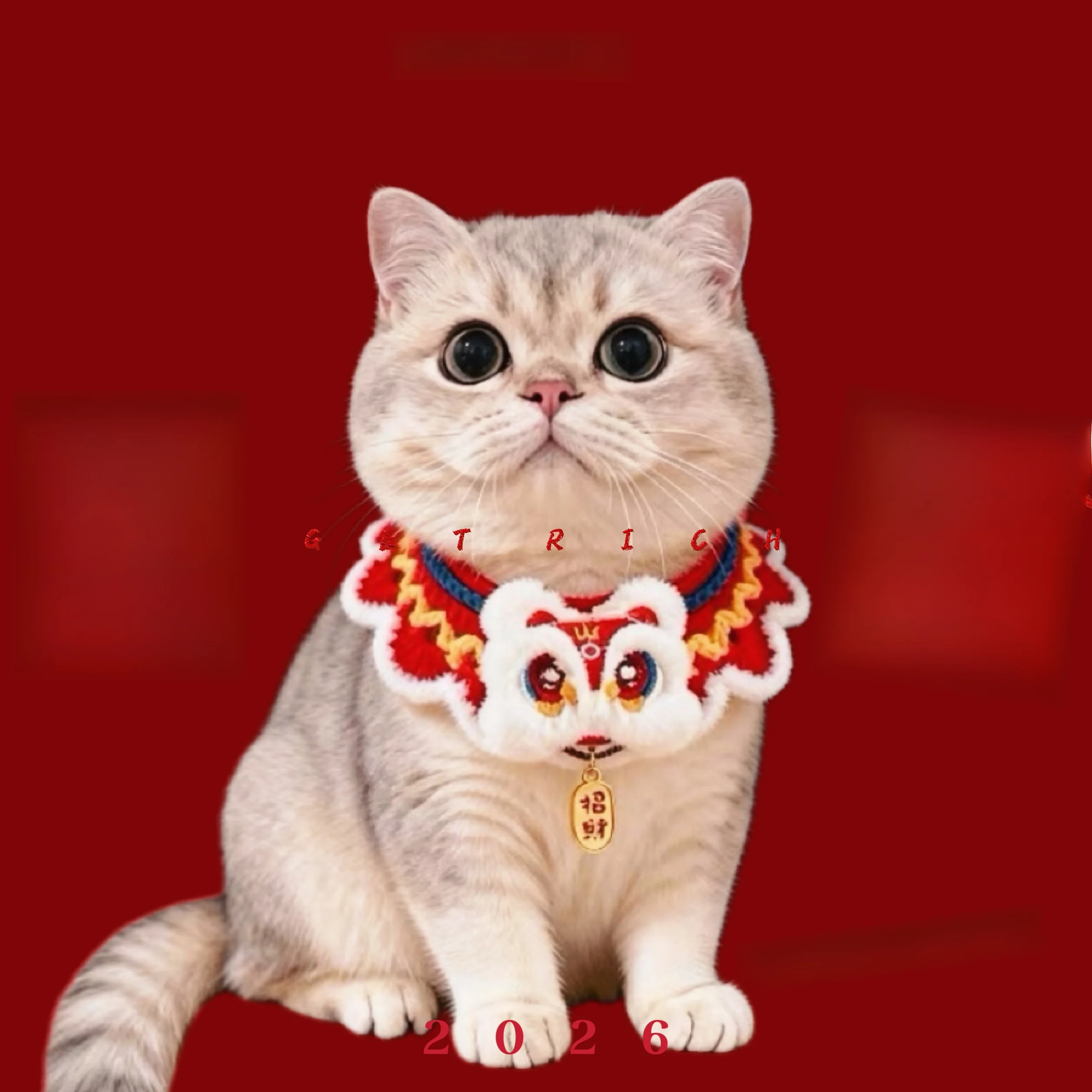 可愛い猫用ニットスカーフ：新年や装飾に最適な四季通用デザイン