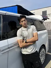 Tシャツ メンズ 半袖 SORONA 接触冷感 筆記体プリント 正肩 袖口リブ 細マッチョ 夏