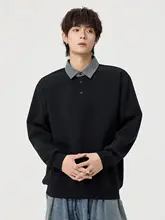 カジュアルデザインの秋用メンズ長袖トップス【襟付き・ゆったりシルエット・重厚感】（セットアップ  対応）