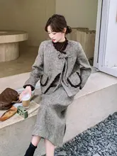 羽绒内蔵のウールスカート【冬用・加厚・デザインスカート】（セットアップ対応）