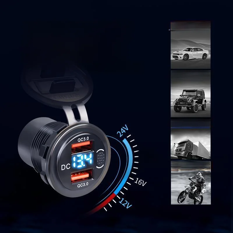 防水仕様の 車載スマホ充電器【急速充電・ダブルUSBポート対応・12V／24V用】