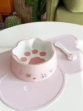 ロマンティックな桜デザインの猫用陶器ボウル【ゴールド・可愛らしい爪模様】