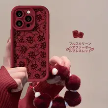 スマホケース 対応 iPhone 15 Pro レディース用 赤色 バッグストラップ付き 羊革 マット 防落下 シリコンソフトケース