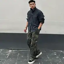 多ポケット迷彩工装パンツ【アメリカンスタイル・ウォッシュ加工・ルーズフィット】（セットアップ対応）