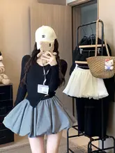 バイカラーチェックのフラワーボトムススカート【ハイウエスト・Aライン・秋用・ミニ丈】