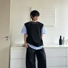 デザイン性の高い袖のパッチワークTシャツ【ラウンドネック・ビジュー装飾・カジュアルスタイル】（セットアップ対応）