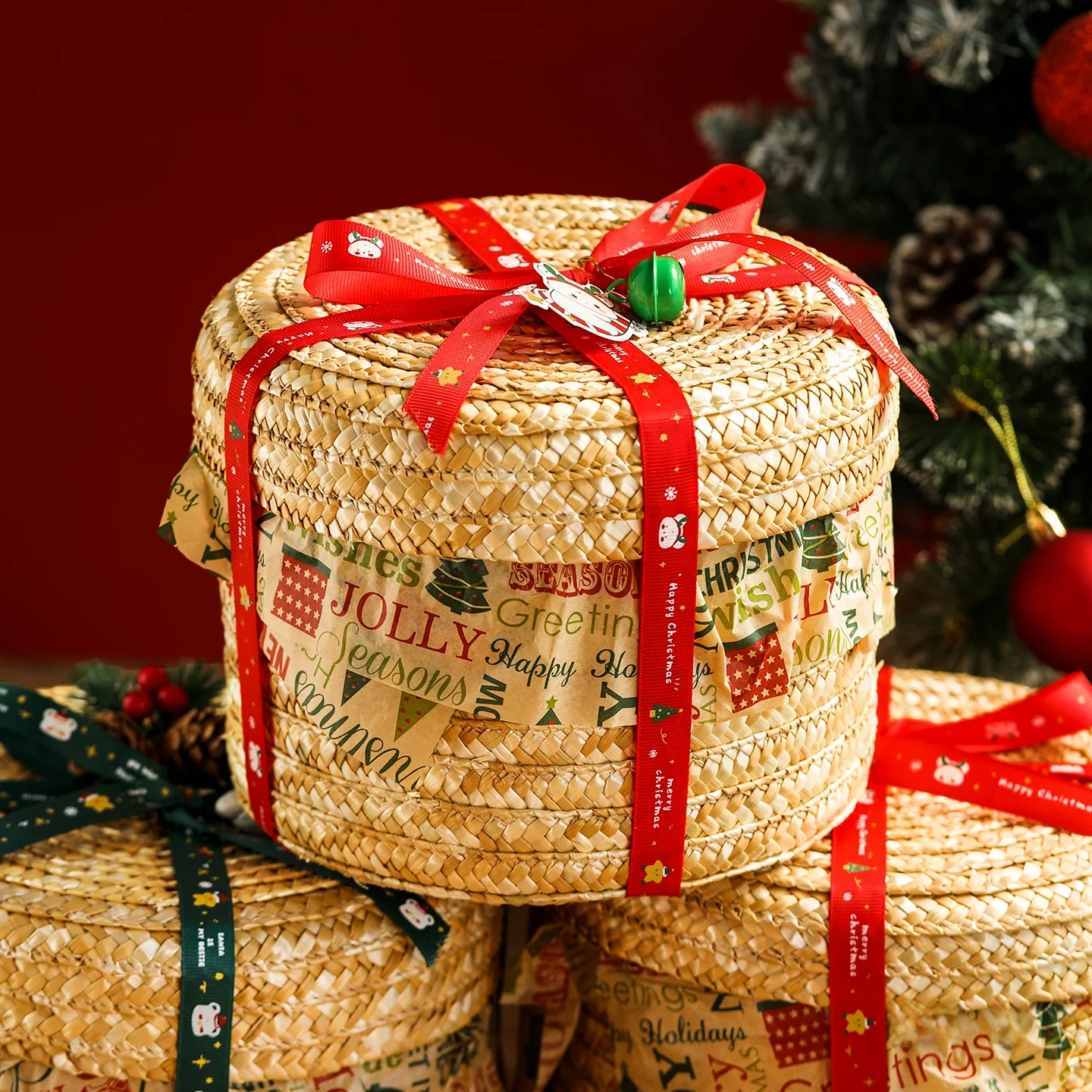 クリスマスお菓子ボックス：中式デザインと草編みの空のギフトボックスが贈り物に最適