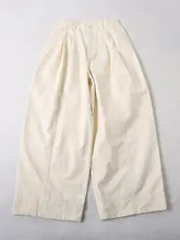 上質なコットン製 高腰ワイドレッグカジュアルパンツ【秋用・立体デザイン・幅広裾】（セットアップ対応）