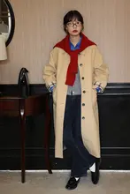 ロングカラーコート 女性 デザイン感 両面着用 カーキ色 クールな雰囲気