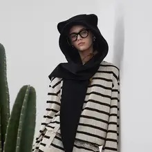 くま耳フード付きウールスカーフ【暖かい・輸入ウール・立体裁断・男女兼用】