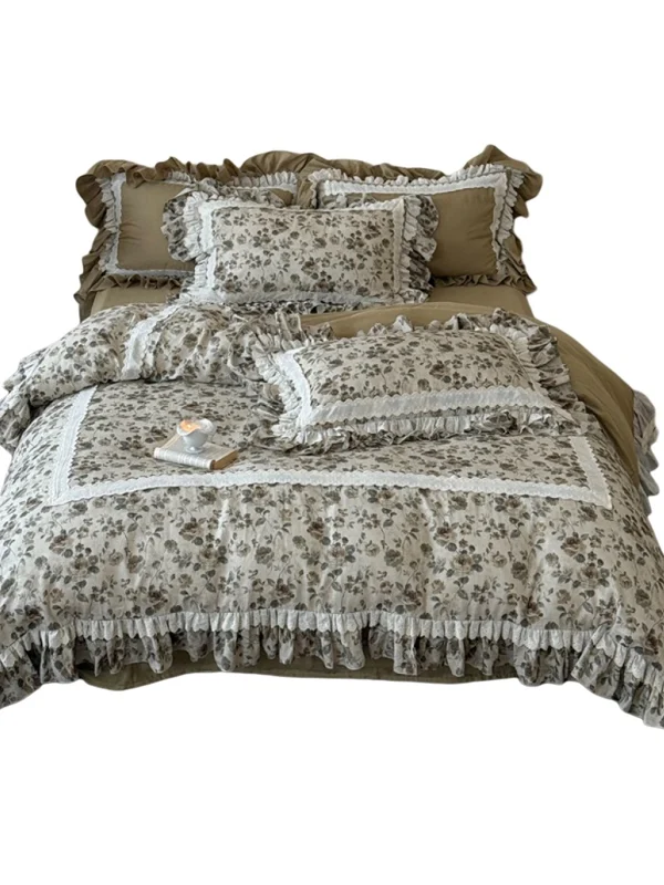 ヴィンテージ風全棉ダブルガーゼ寝具セット【しわ加工・花柄・ベッドカバー・シーツ・カバー付き】（セットアップ対応）