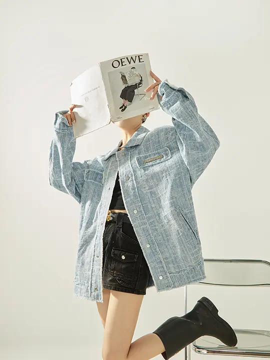 レディースヴィンテージデニムジャケット【アメリカンスタイル・ブルー・ルーズフィット・カジュアル】