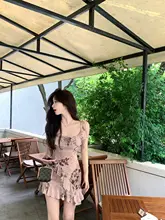 不規則なフリル付きキャミワンピース【ブロークンリーフ・クールな侘び寂びスタイル・ロング／ショート】