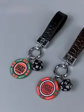 陶器製チップデザインの車用キーホルダー【真皮ストラップ・カップル用】