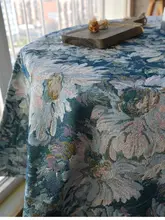 アメリカンカントリースタイル ビンテージ調 フラワーデザイン ブルーテーブルクロス【カバー・装飾用】