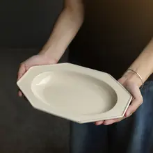 和風デザインの粉引八角小皿【陶製・家庭用・デザートやおやつに最適】