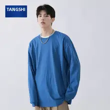 重厚感のあるコットン製白長袖Tシャツ【メンズ・春秋用・プレーンデザイン】