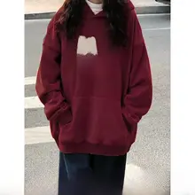 オーバーサイズ アメリカンレトロ カップル用 ワインレッド インスタトレンド フリースパーカー【秋冬用・厚手・フード付き】（セットアップ対応）