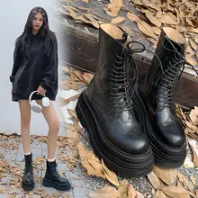 女性用厚底マーチンブーツ【本革・秋冬用・中筒デザイン・英倫風】