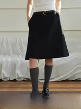 シンプルなデザインのAラインミディスカート【秋用・無地・遮胯】