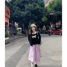 小羊柄のコントラストドールカラーセーター【秋用・極上の柔らかさ・リボン付き】