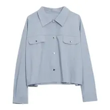 女性用薄手ブルー作業ジャケット【カジュアル・ショート丈・春秋用】