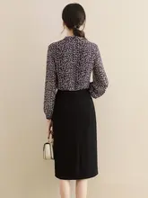 秋用ファッションパールプリントシフォンシャツワンピース【エレガ ントなデザイン・インナー付き】（セットアップ対応）