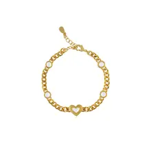 貝母ハートブレスレット【レディース・モダン・ヴィンテージスタイル】（セットアップ対応）