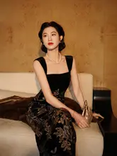 シルクベルベットドレス【ドレスアップ・肩紐付き・フレンチスタイル】