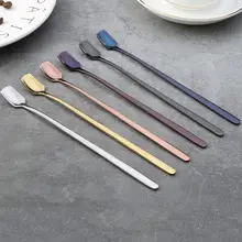 304不錆鋼製のクリエイティブな四角いヘッドロングハンドルコーヒースプーン【韓国風・アイススプーン】