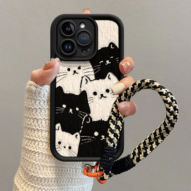 秋冬用黒白猫デザインのスマホケース：iPhone用保護カバーの実用性とデザイン性