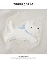 斜め襟デザインの短袖Tシャツ【小犬の刺繍・スリムフィット】