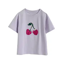 ラメ入り小さなチェリー柄 キッズコットンTシャツ【女の子用・ラウンドネック・短袖・薄手】
