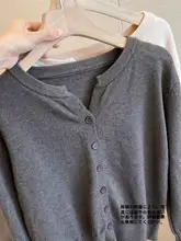 秋用薄手ウールニットカーディガン【ラウンドネック・ゆったりショート丈・軽量】