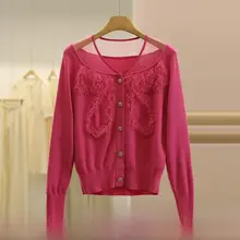 ウール混合メッシュ切り替えデザインニットトップス【フリル付き・秋用】
