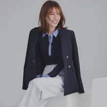 独立女性向けの高級美 ドレッシーなダブルボタンジャケット【洗濯容易・クラシックデザイン】
