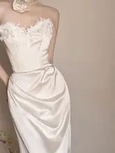 エレガントなオフショルダー軽婚纱【サテン風・レース・フィッシュテールデザイン】
