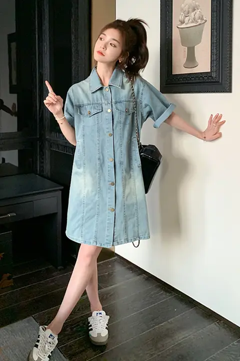 小柄さんにおすすめのデニムワンピース【レトロデザイン・カジュアル・ティータイムに】