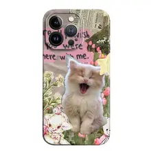 ケース iPhone14 対応 微笑み猫 硬い デザイン エレガント 全面カバー