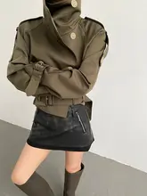 AcupStudio ダブルブレスト短丈トレンチコート【女性用・ゆったりストレートシルエット】