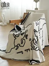 Coolercolour マップデザインのリバーシブルフリース毛布【ブラック・ホワイト・厚手・ソファ用】