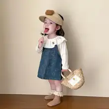 可愛いくまプリントのデニムサスペンダースカート【女の子用・春夏向け】