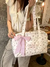 大容量リボンフラワープリントショルダーバッグ【トートバッグ・旅行・通勤向け】