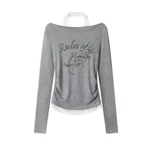 おしゃれなレイヤード風Tシャツ【レトロスタイル・女性用・極上の柔らかさ】（セットアップ対応）