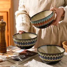 レトロな変化釉陶器のサラダボウル【家庭用・小さめな食器・デザートボウル】（セットアップ対応）