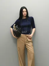 LaluneDuCiel ミドルウエスト ストレートワイドパンツ【2粒ボタン・秋用・カジュアル】